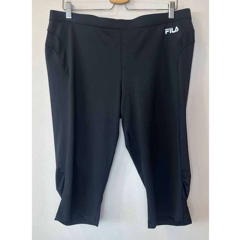 Fila Sport Performance Black Capri Leggings Women XL Mesh Panels Zipper Pocket